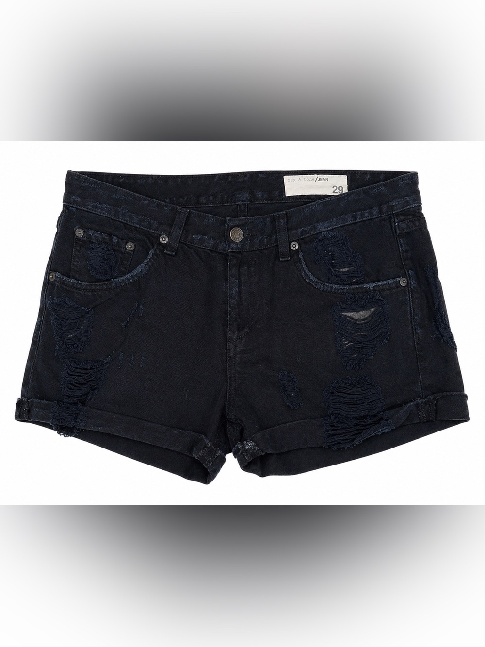 Rag & Bone Black Rebel‎ Distressed Denim Shorts Grunge Y2K Raw Hem-Sz 29